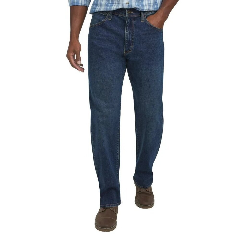 NEW Wrangler Men's 34x34 Relaxed Fit Jeans Dark Blue Cotton Stretch Denim